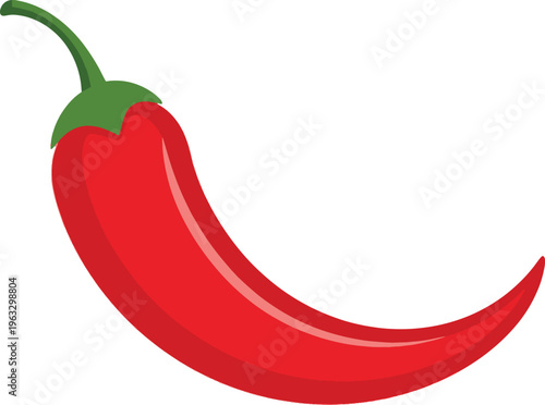 Vector illustration of a red chili pepper with green stem, isolated on white background, clean and modern design ideal for food, spice branding, cooking concepts, packaging, and culinary graphics.