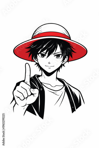 Anime boy wearing straw hat