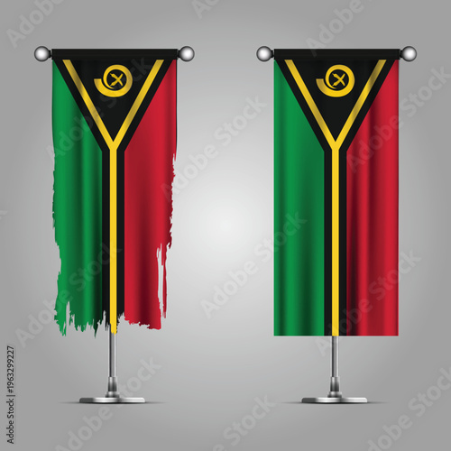 Double Style VANUATU Flag Banners, Official Clean and Grunge Torn Look
