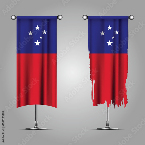 Double Style SAMOA Flag Banners, Official Clean and Grunge Torn Look