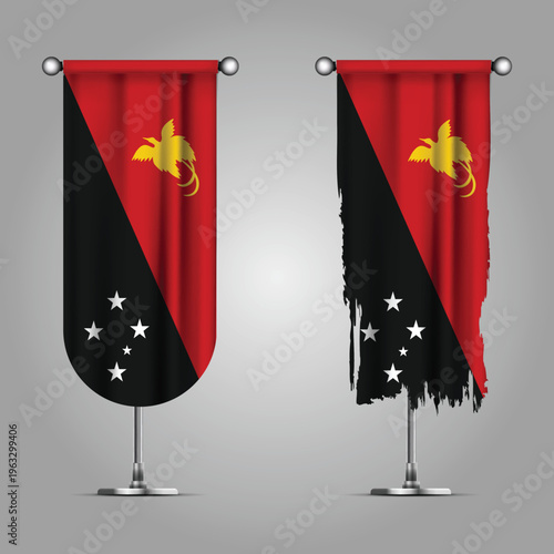 Double Style PAPUA NEW GUINEA Flag Banners, Official Clean and Grunge Torn Look
