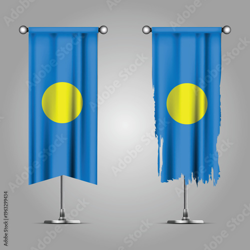 Double Style PALAU Flag Banners, Official Clean and Grunge Torn Look