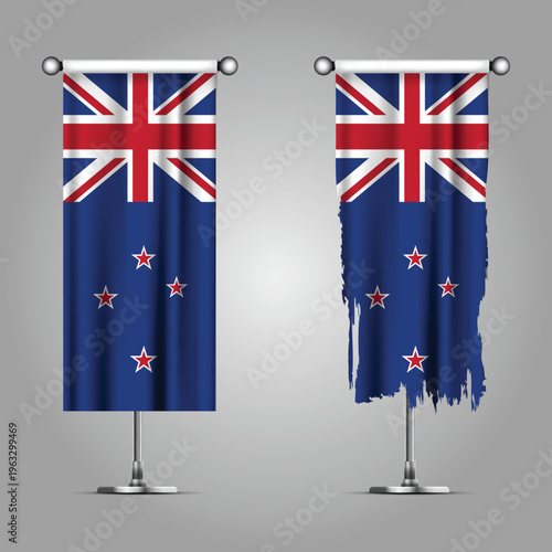 Double Style NEW ZEALAND Flag Banners, Official Clean and Grunge Torn Look