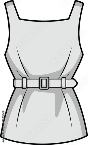 Stylish light grey sleeveless top with square neckline and belted waist, a chic and fashionable staple for women's casual and smart casual wear.