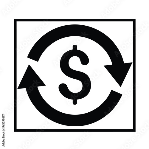 Vector illustration of a dollar sign with circular arrows in a square box symbolizing recycling finance concept