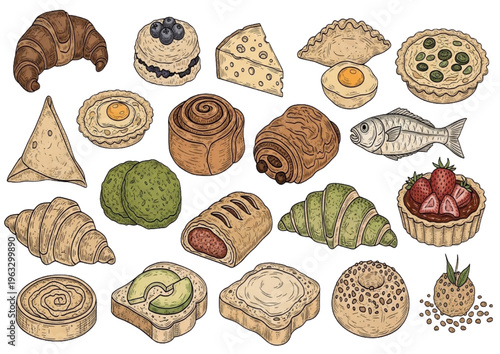 Delicious assortment of baked goods and pastries, from croissants to tarts