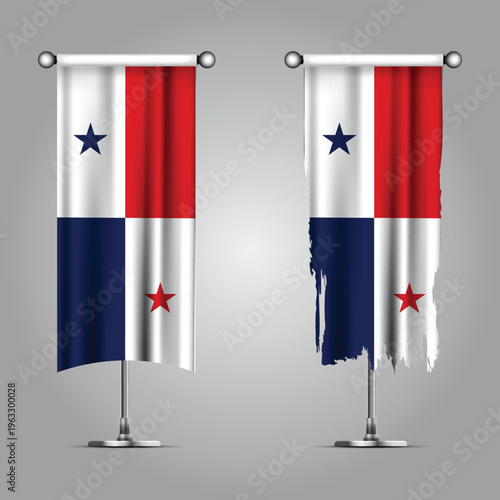 Double Style PANAMA Flag Banners, Official Clean and Grunge Torn Look