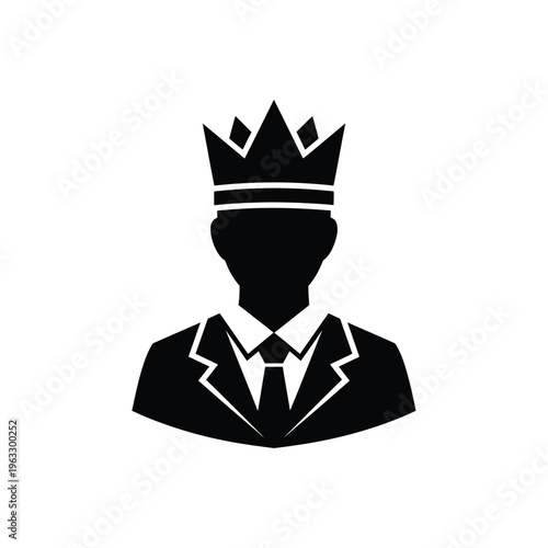 Vector illustration of a king or royal person wearing a crown and business suit