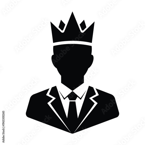 Vector illustration of a regal suited man wearing a crown symbolizing royalty and business leadership