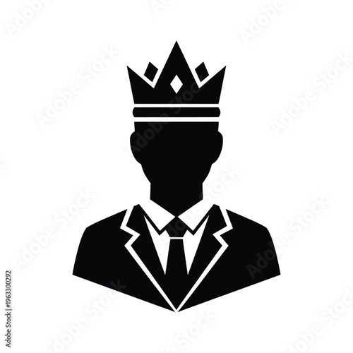 Vector illustration of a regal suited man wearing a crown symbolizing royalty and leadership in business