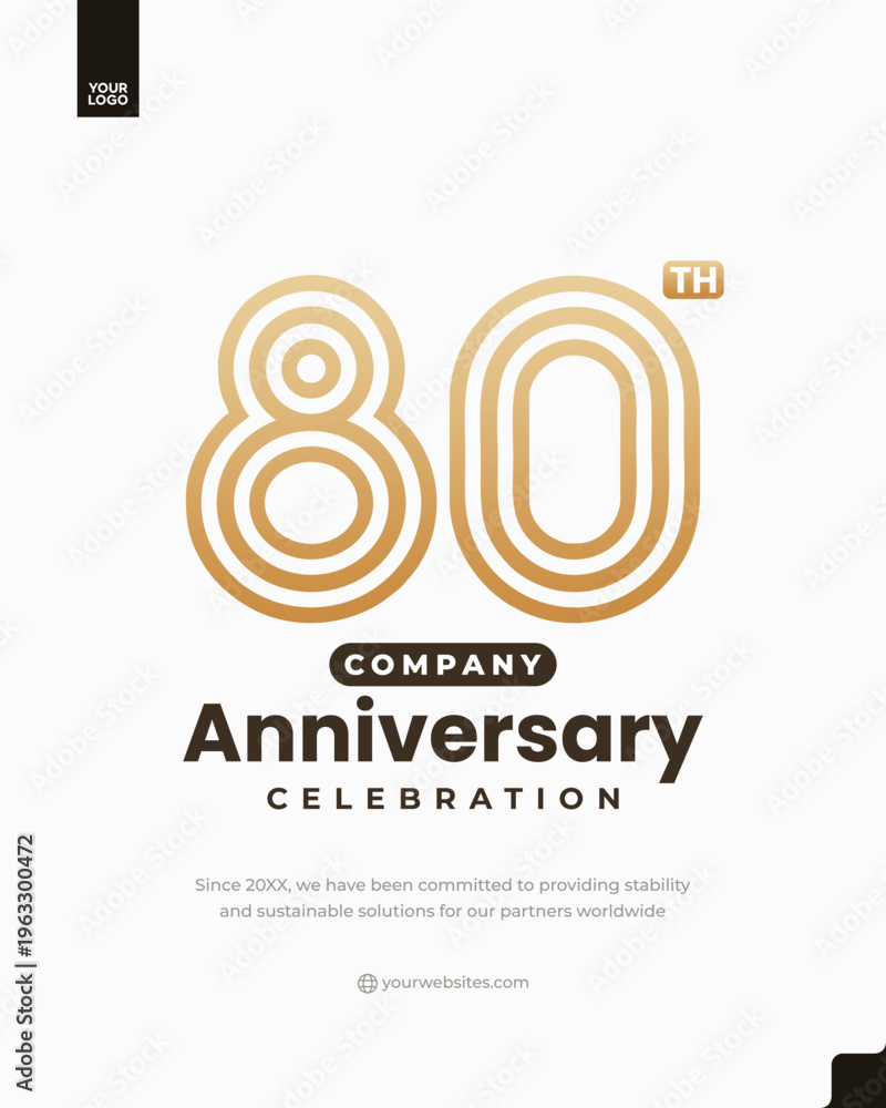 Obraz premium 80th company anniversary gold outline logo poster template