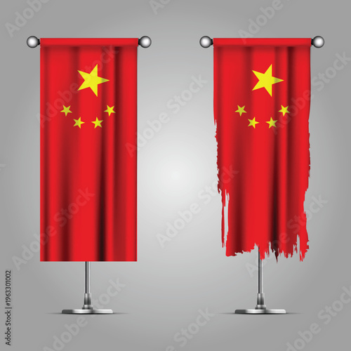 Double Style CHINA Flag Banners, Official Clean and Grunge Torn Look