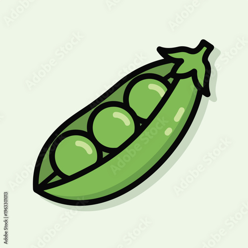 Green pea pod with three peas.