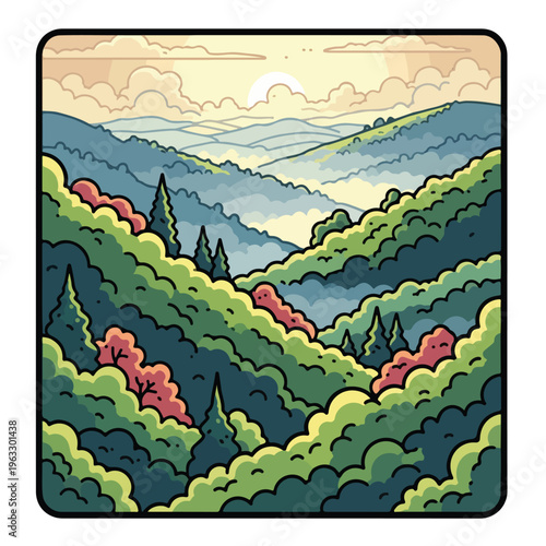 Mountain landscape with green trees 3.