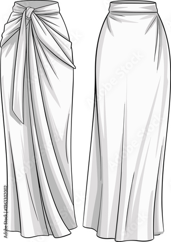 Trendy stylish elegant draped wrap maxi skirt with high waist for women's fashion.