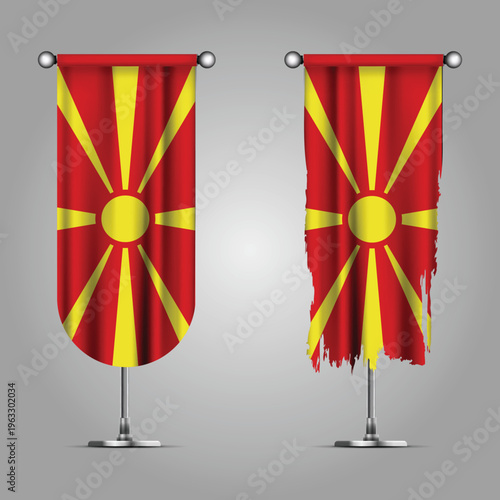 Double Style North Macedonia Flag Banners, Official Clean and Grunge Torn Look