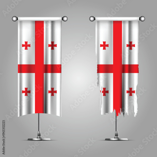 Double Style GEORGIA Flag Banners, Official Clean and Grunge Torn Look