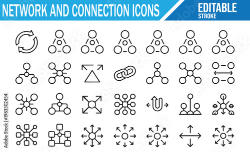 Simple outline network connection icons pack with digital connectivity elements