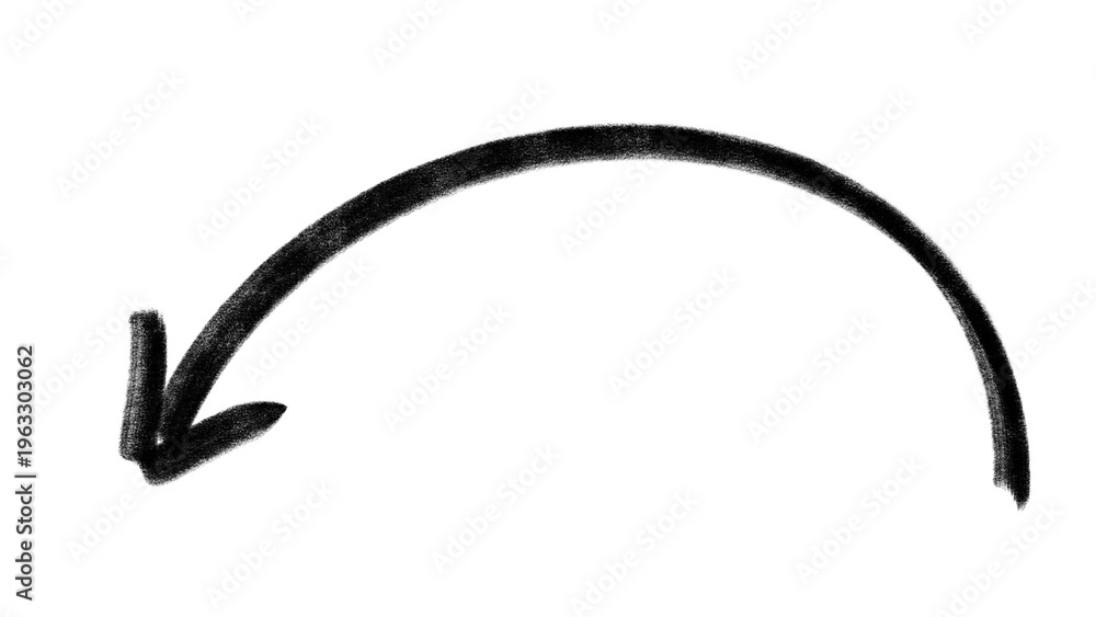 Foto Thick black hand drawn curved arrow pointing down left