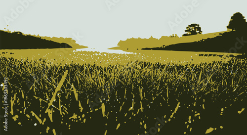 Golden fields of wheat and corn under a summer sky