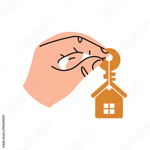 Real estate concept with house key in hand and agent