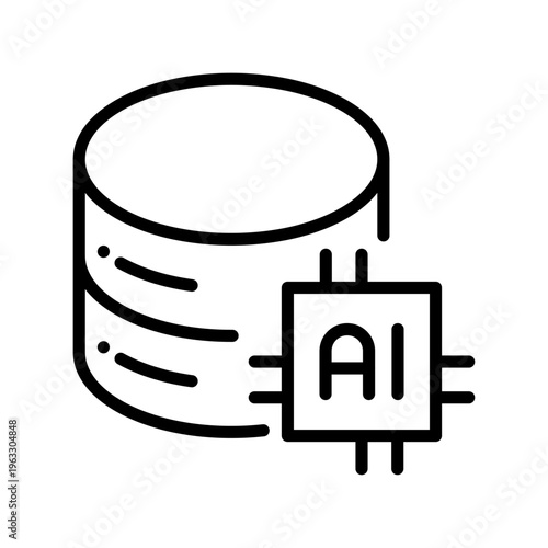 AI Database thin line icon. Deep Learning, Artificial Intelligence, Digital Technology, Analytics concept. Black outline vector sign.