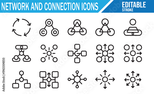 Editable sketch style connectivity icons with nodes links and communication design