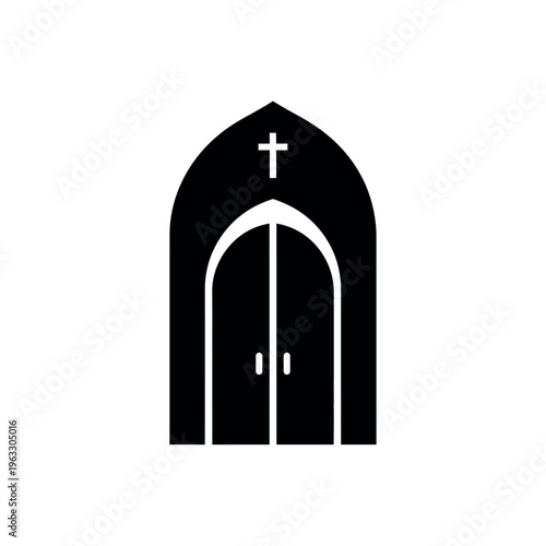 Church door with cross icon.