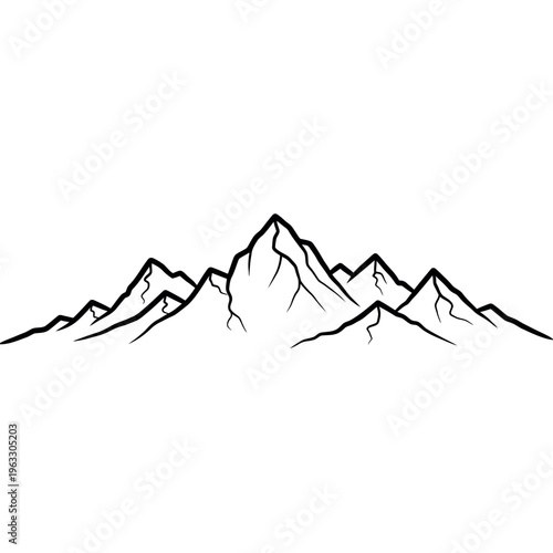 Mountain range outline drawing simple black and white illustration.