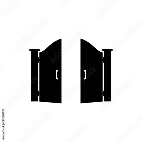 Open gate silhouette black icon.