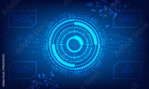 blue hud circles circuit lines with digital panel high technology icon cyberspace futuristic abstract background