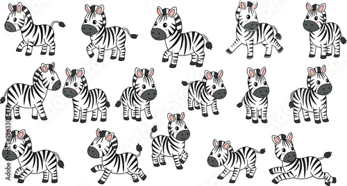 Cute zebra cartoon set with different poses safari animal character playful wildlife illustration collection