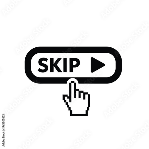 Vector illustration of a hand clicking a skip button with a play icon