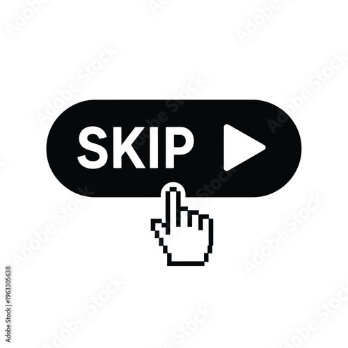 Vector illustration of a hand clicking a skip button with a play icon