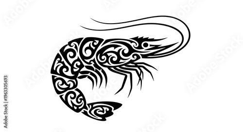 Black shrimp tattoo design art.
