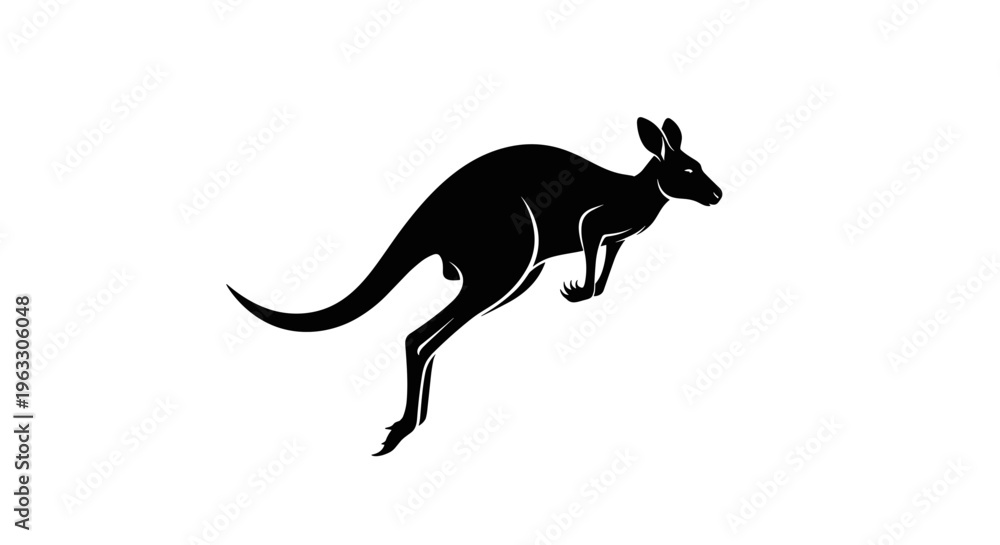 Fototapeta premium Black silhouette of kangaroo jumping.