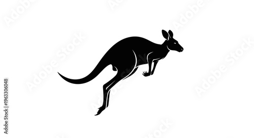 Black silhouette of kangaroo jumping.