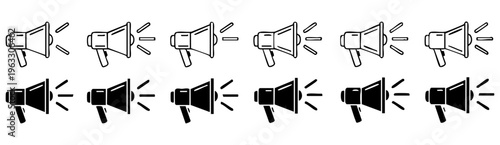 Megaphone icons set black and white communication symbols