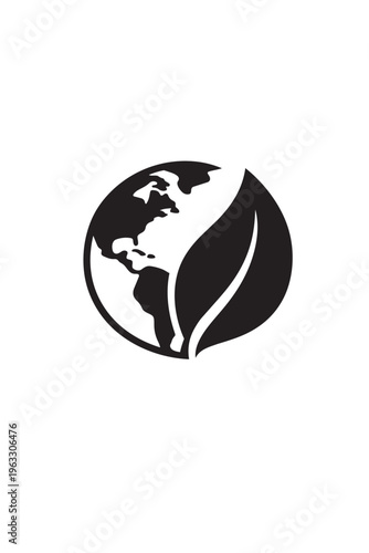 Free Download Global ecology symbol featuring earth globe and green leaf minimalist logo icon. - GFXLoad