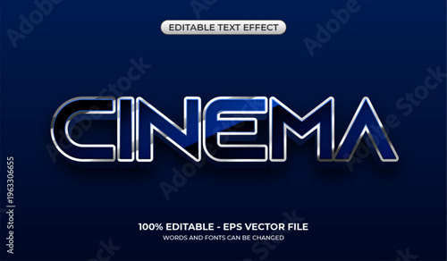 Cinema text effect. Editable 3D futuristic text with luxury metallic style