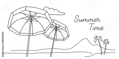 simmer time beach vacation line drawing landscape vector illustration