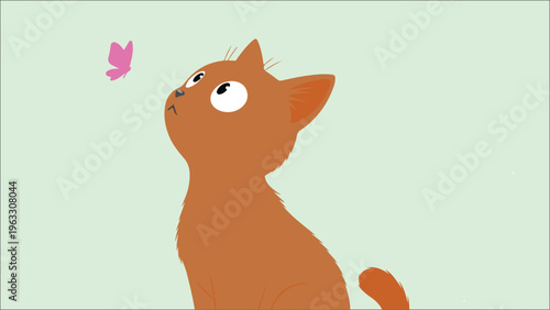 Minimalist Illustration of a Cat and Butterfly