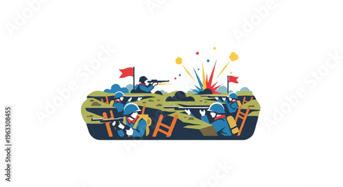 Soldiers in trench warfare illustration