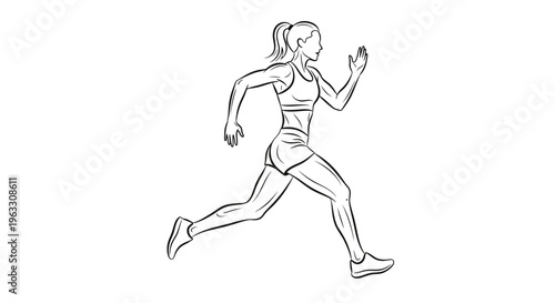 A woman in sportswear is running quickly on a track outdoors in daytime.