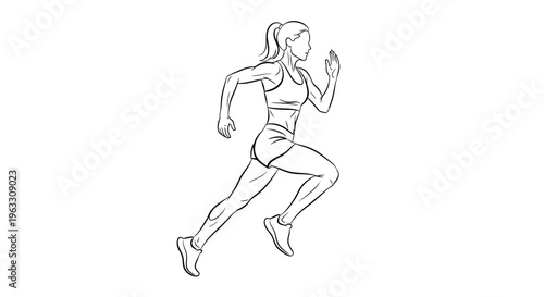 Woman in athletic wear running swiftly outdoors in daytime with energetic motion.