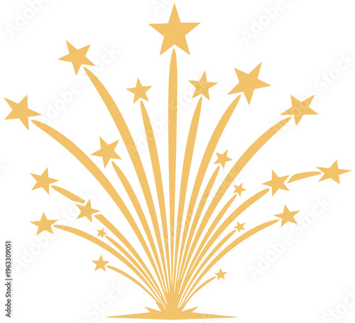 Golden fireworks exploding with vibrant stars in night sky