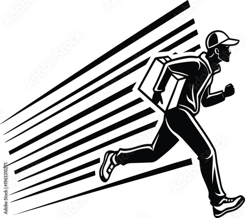 A currier black boy vector illustration of a male worker with a hammer and a male athlete in an action pose, featuring professional business silhouettes and people in motion