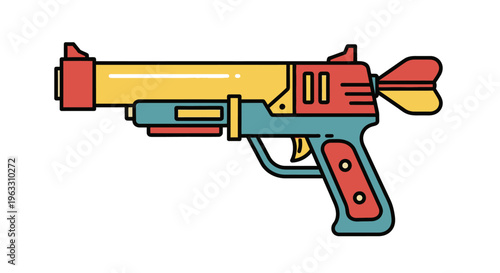 Colorful toy dart gun with red yellow and blue colors.