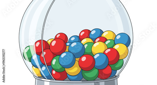 Colorful Gumballs Filling a Clear Glass Dispenser.