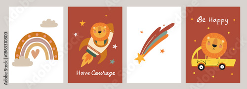 A set of cute posters with a phrase and African safari animals